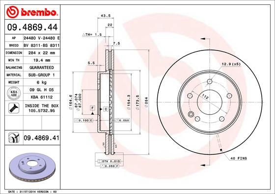 фото Тормозной диск brembo 09.4869.41