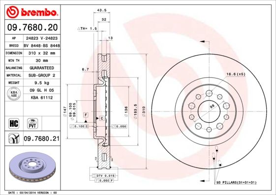 фото Тормозной диск brembo 09.7680.21