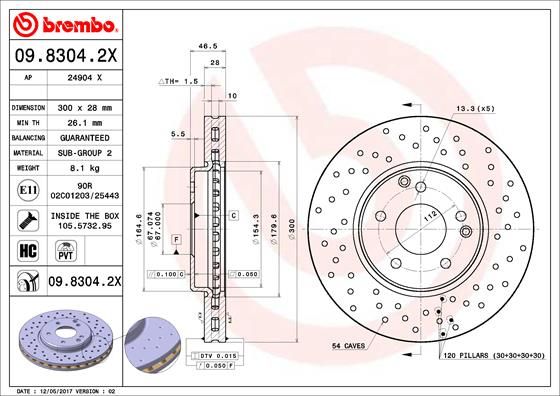 фото Тормозной диск brembo 09.8304.2x