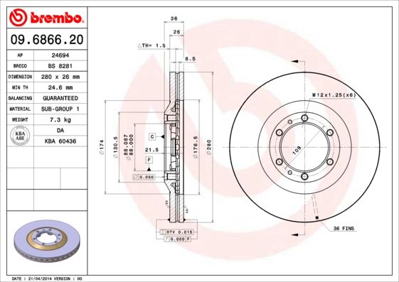 

Тормозной диск brembo 09.6866.20