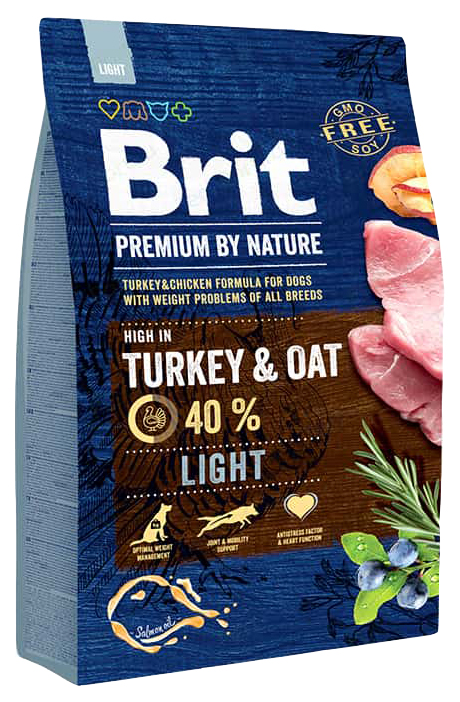 фото Сухой корм для собак brit premium by nature light, облегченный, индейка, курица, 3кг