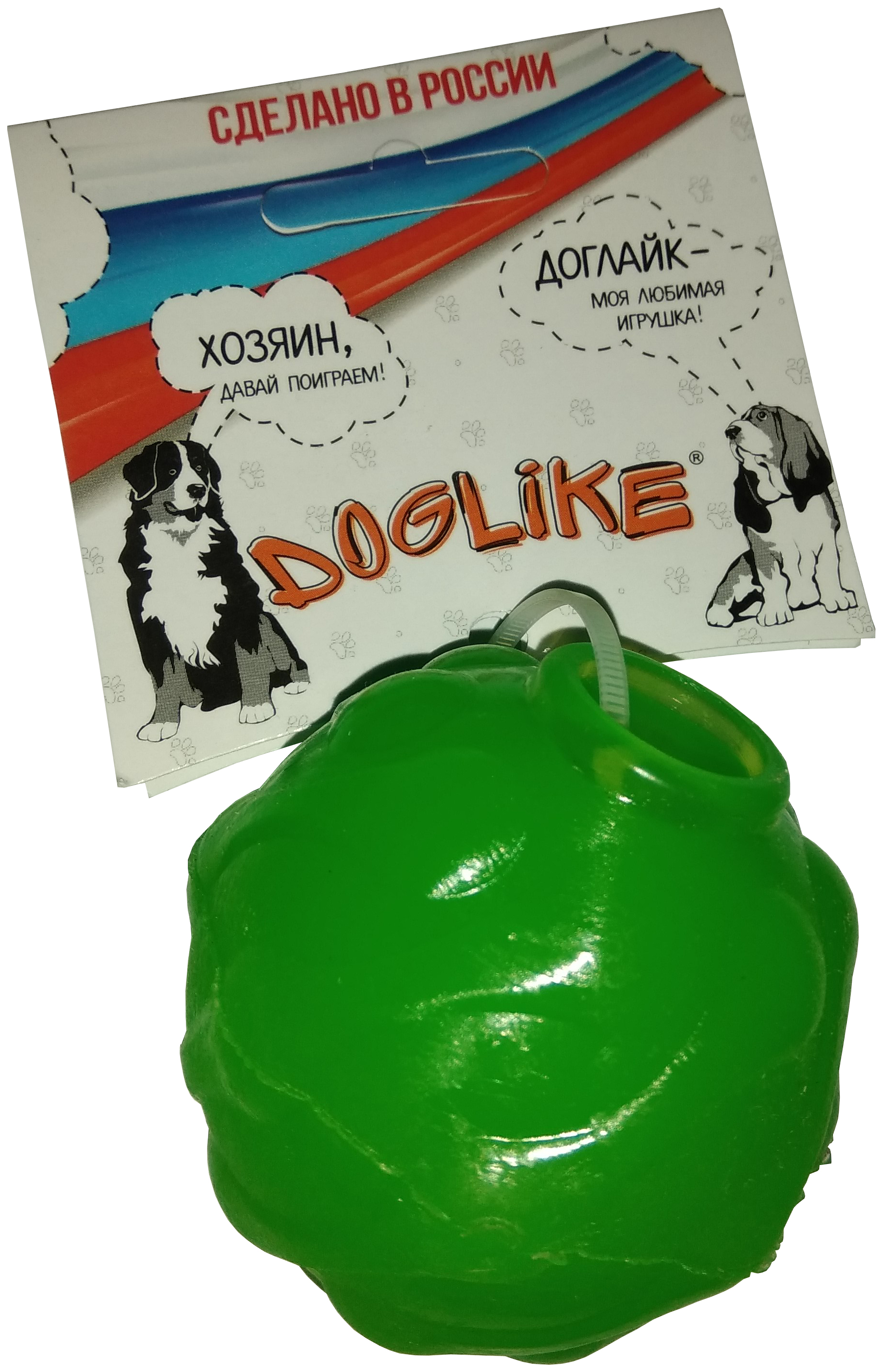 Жевательная игрушка для собак DOGLIKE Мяч Космос с этикеткой, зеленый, 6.2 см
