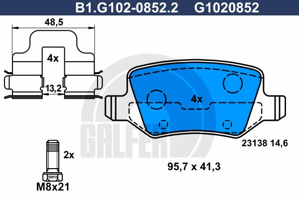 

Комплект тормозных дисковых колодок GALFER B1.G102-0852.2