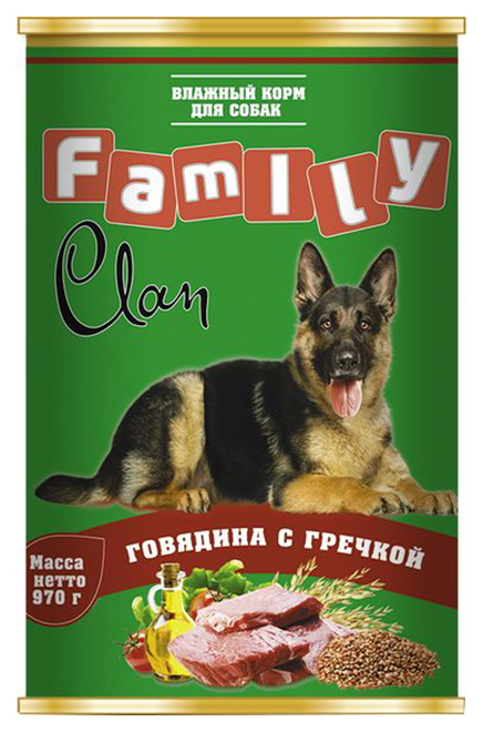 фото Консервы для собак clan family, говядина с гречкой, 970 г