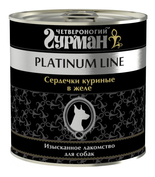 фото Консервы для собак четвероногий гурман platinum line, куриные сердечки, 12шт, 240г