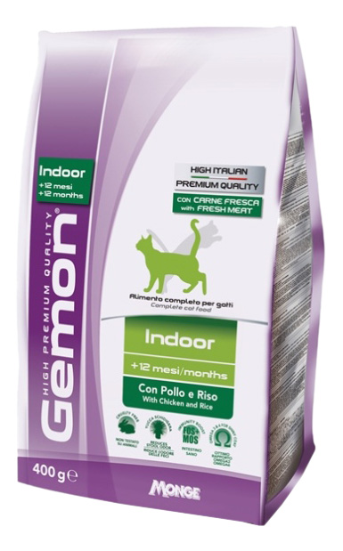 Сухой корм для кошек Gemon Indoor, для домашних, курица и рис, 0,4кг