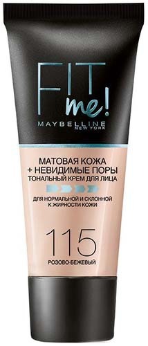 фото Тональный крем maybelline fit me, матовая кожа + невидимые поры, тон 115 розово-бежевый maybelline new york