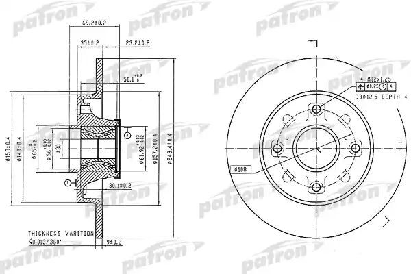 фото Тормозной диск patron pbd7016