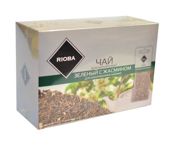 Чай зеленый Rioba с жасмином байховый крупнолистовой 20 пакетиков