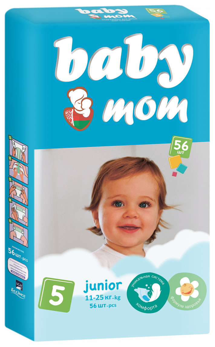 фото Подгузники baby mom, размер junior (11-25 кг), 56 штук senso baby