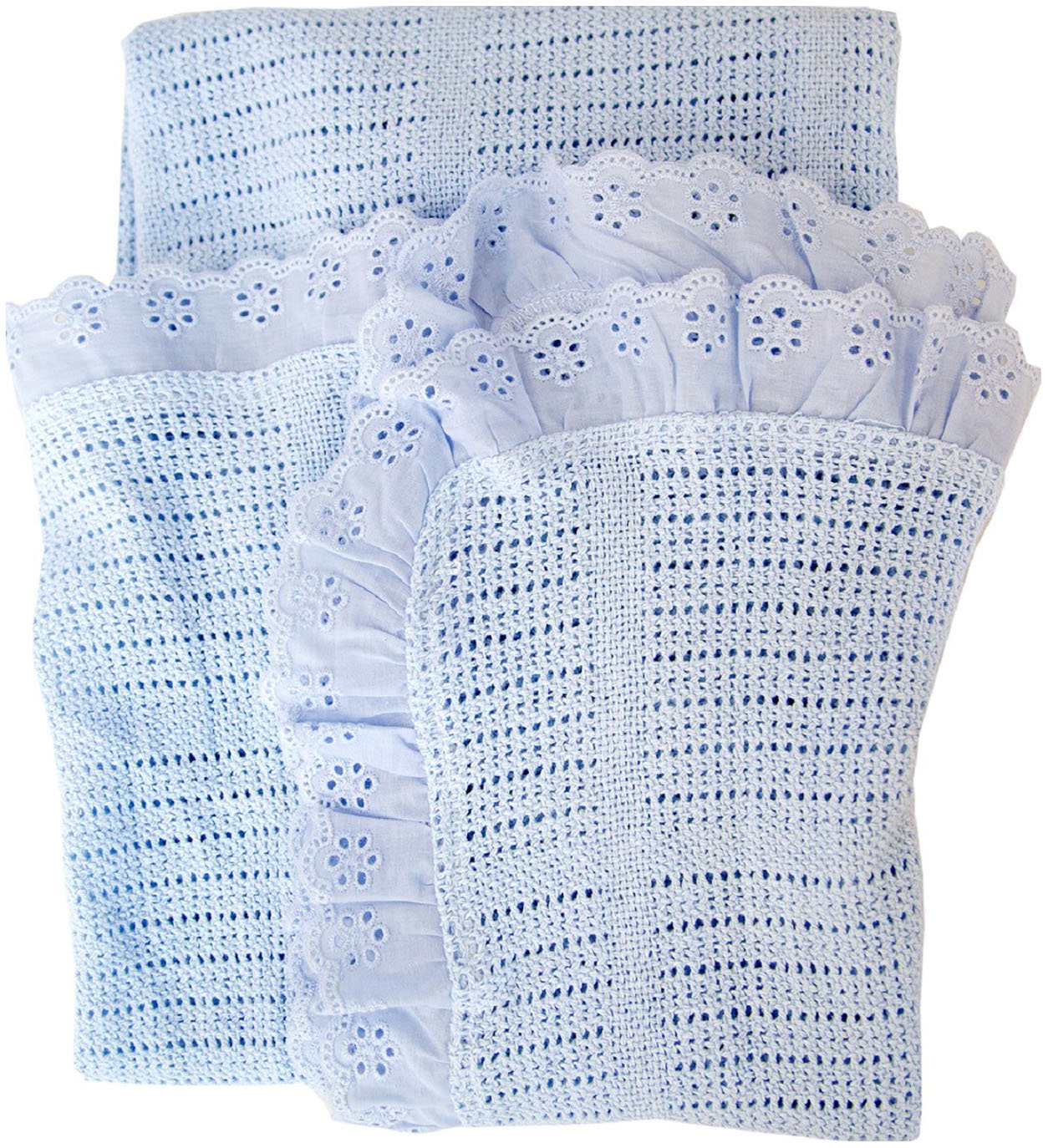 Одеяло вязаное Baby Nice с рюшами голубое, 80x100 см