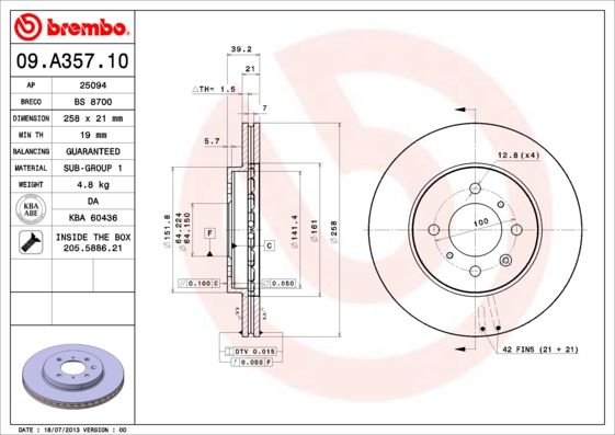 фото Тормозной диск brembo 09.a357.10