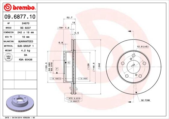 фото Тормозной диск brembo 09.6877.10