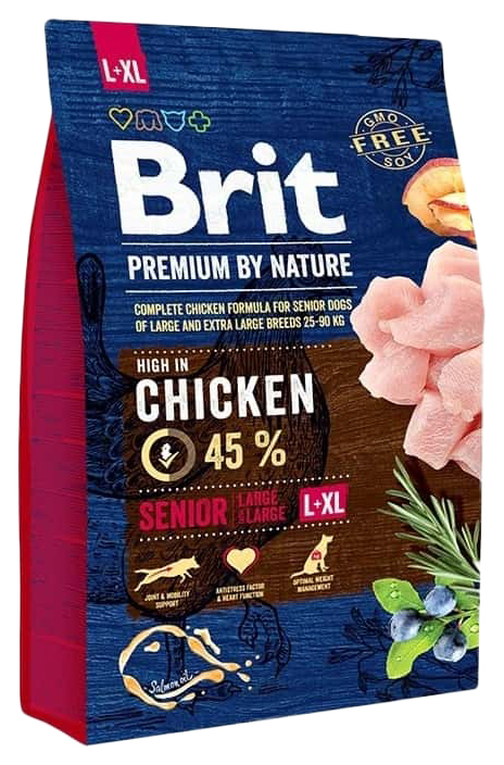 фото Сухой корм для собак brit premium by nature senior l+xl, для пожилых, курица, 3кг