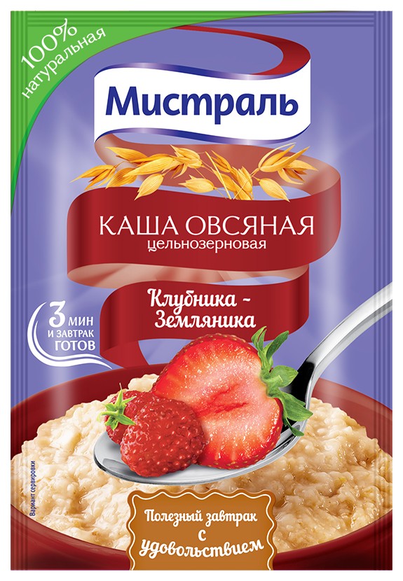 

Овсяная каша Мистраль цельнозерновая клубника-земляника 40 г