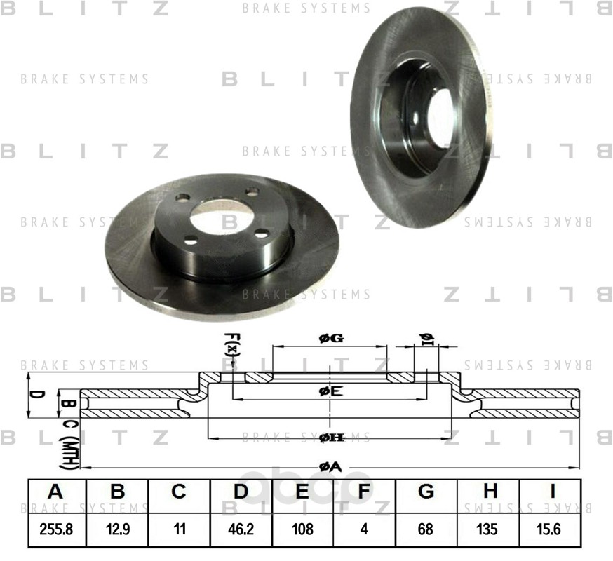 фото Тормозной диск blitz для audi 80, 90, 100 1986- bs0100