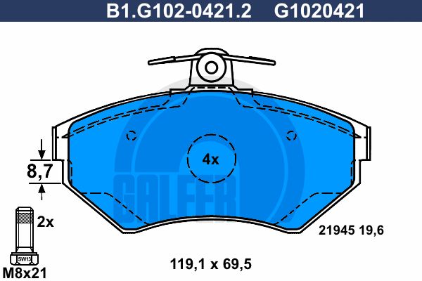 

Комплект тормозных дисковых колодок GALFER B1.G102-0421.2