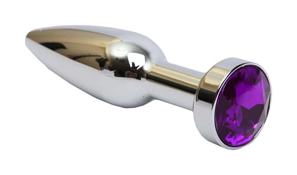 Удлинённая серебристая пробка с фиолетовым кристаллом 11,2 см