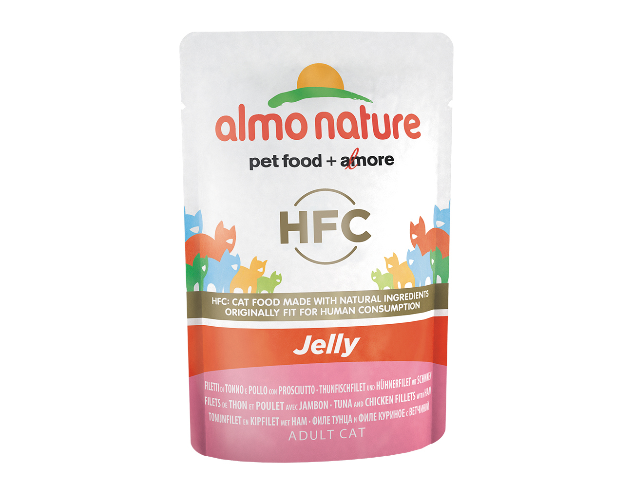 фото Влажный корм для кошек almo nature hfc jelly, тунец, курица и ветчина, 24шт по 55г