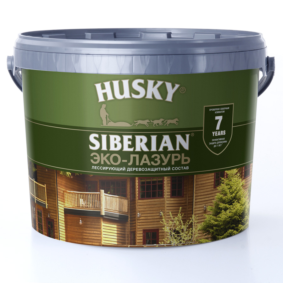 фото Пропитка для дерева husky siberian полуматовая бесцветная 9л