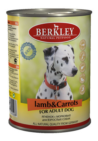фото Консервы для собак berkley, ягненок, морковь, 400г