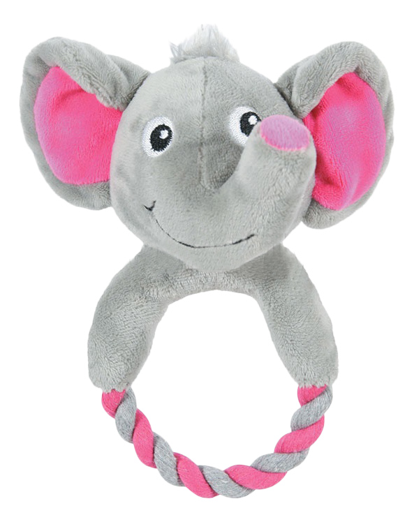 фото Мягкая игрушка для собак zolux слоник с кольцом, розовый, серый, 16,5 см