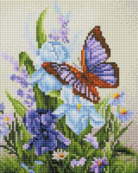 

Алмазная вышивка Белоснежка Бабочка на ирисах, 20x25 см, Бабочка на ирисах
