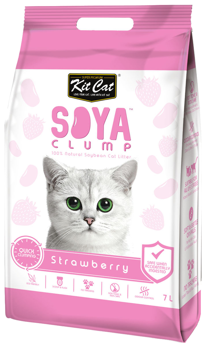 фото Комкующийся наполнитель туалета для кошек kit cat soyaclump soybean litter strawberry 7 л