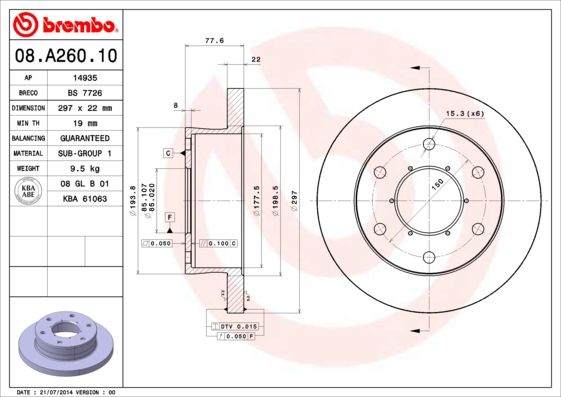 фото Тормозной диск brembo 08.a260.10