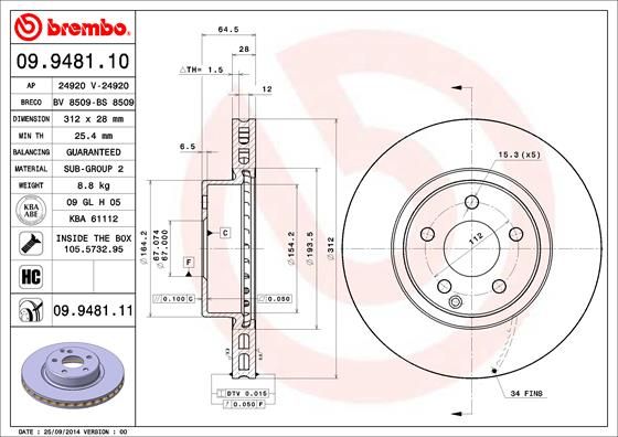 фото Тормозной диск brembo 09.9481.11