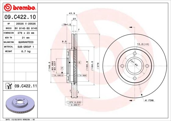 фото Тормозной диск brembo 09.c422.11