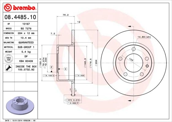 фото Тормозной диск brembo 08.4485.10