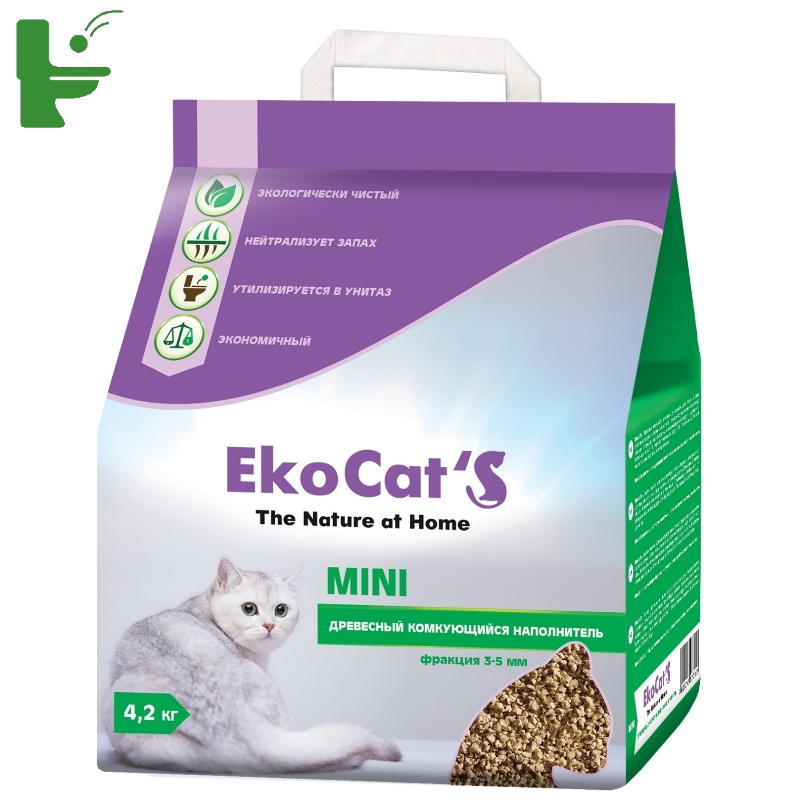 фото Комкующийся наполнитель eko cat's mini древесный, 4.2 кг, 10 л