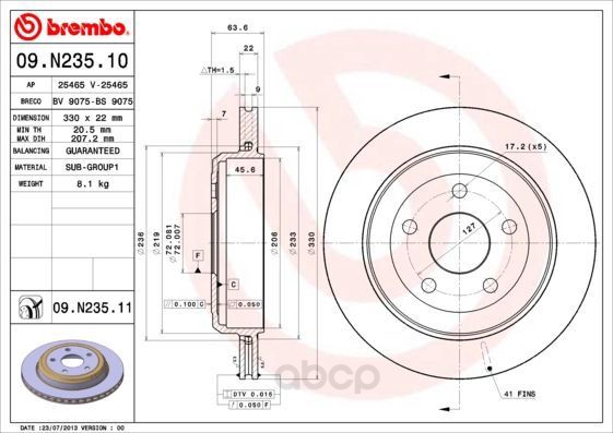 

Тормозной диск brembo задний для Jeep Grand Cherokee 2011- 09N23511