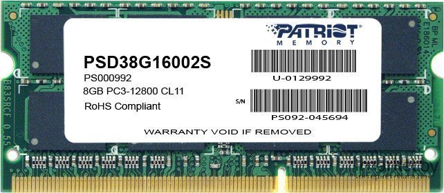 

Оперативная память Patriot 8Gb DDR-III 1600MHz SO-DIMM (PSD38G16002S), Signature Line