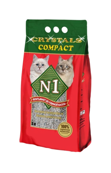 Комкующийся наполнитель для кошек N1 Crystals бентонитовый, 4.2 кг, 5 л
