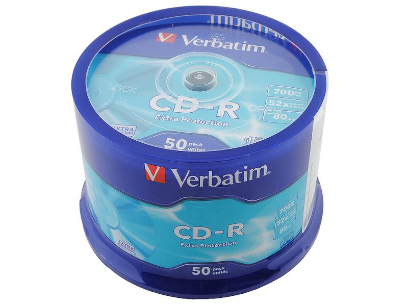 фото Verbatim диски cd-r verbatim 700mb 52x cakebox 50шт 43351