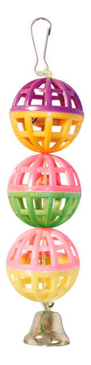 Погремушка, подвеска для попугаев Triol 3-я с колокольчиками, разноцветный, 4х4х15 см
