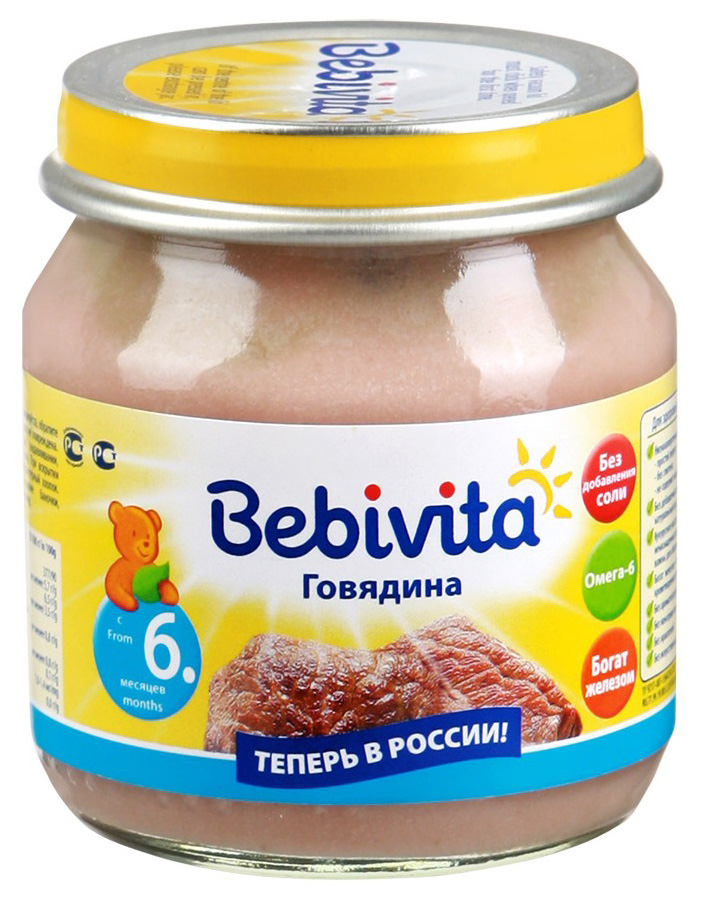 Пюре мясное Bebivita Говядина с 6 мес. 100 г, 1 шт. пюре мясное тёма говядина с брокколи морковью и рисом