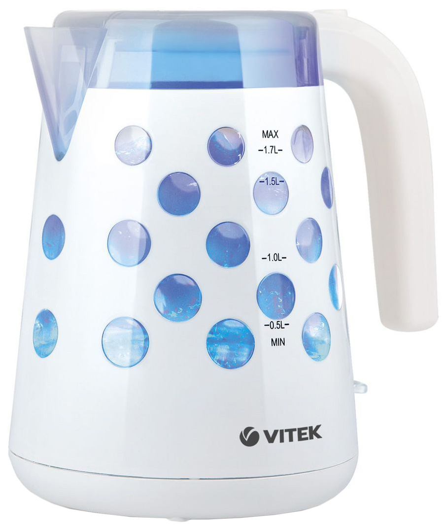 Чайник электрический VITEK VT-7048W 1.7 л белый ручка кнопка тундра керамическая белый с серыми кругами