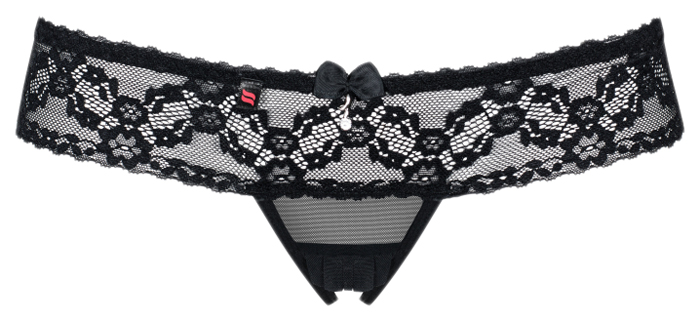 фото Черные кружевные трусики с разрезом crotchless thong 837 obsessive l/xl (48-50)