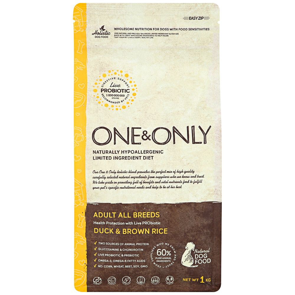 фото Сухой корм для собак one&only adult all breeds duck&rice, все породы, утка с рисом, 1кг