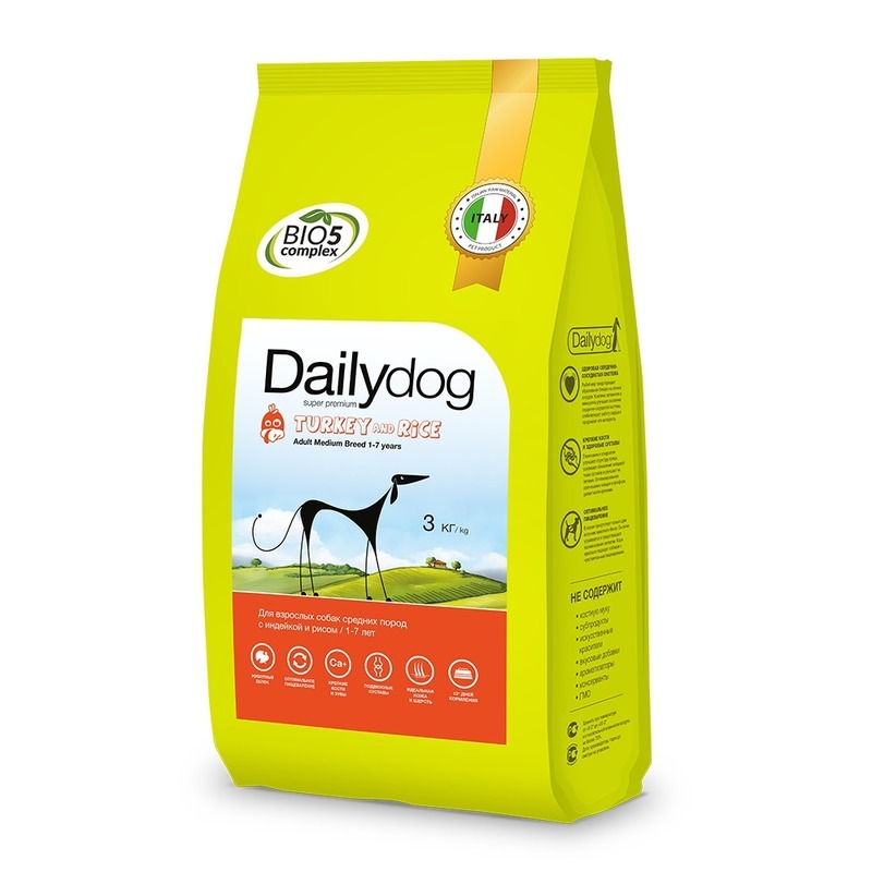 фото Сухой корм для собак dailydog adult medium breed, для средних пород, индейка и рис, 3кг