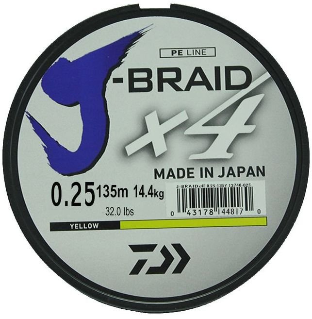 

Леска плетеная Daiwa J-Braid X4 0,21 мм, 135 м, 14,4 кг, yellow, Желтый, J-Braid X4