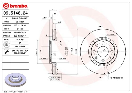 фото Тормозной диск brembo 09.5148.24