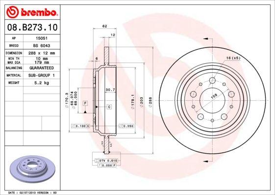 фото Тормозной диск brembo 08.b273.10