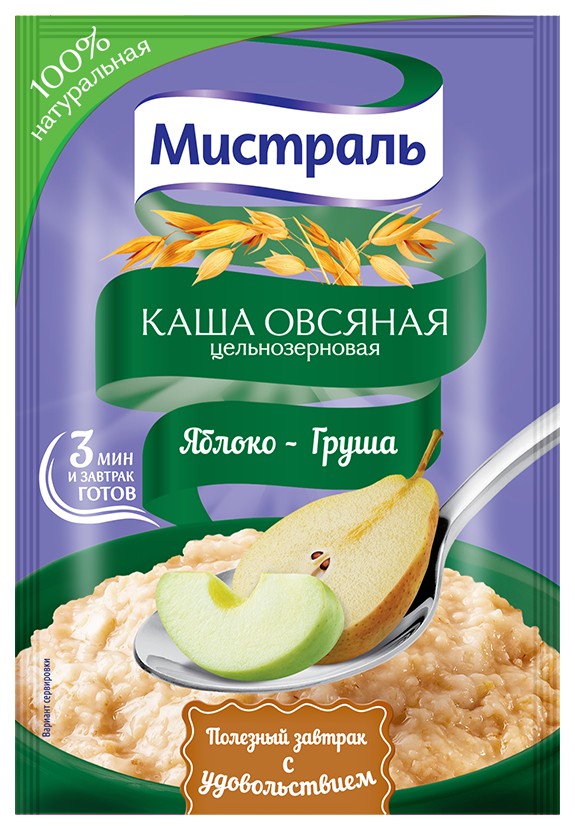 

Овсяная каша Мистраль цельнозерновая яблоко-груша 40 г