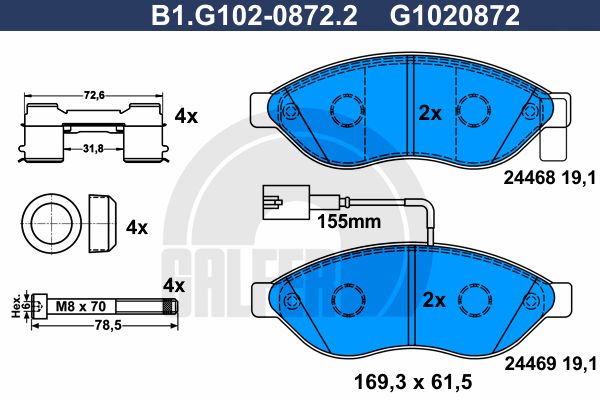

Комплект тормозных дисковых колодок GALFER B1.G102-0872.2