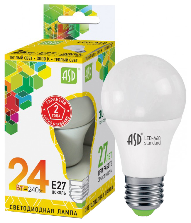 фото Лампочки asd a60 e27 24w 3000k led-a60-standard