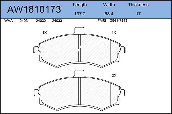 

Комплект тормозных колодок, дисковый тормоз AYWIPARTS AW1810173